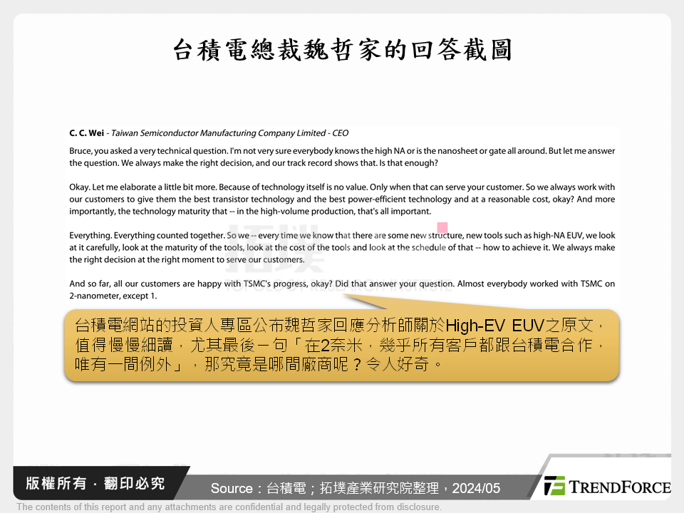 台積電總裁魏哲家的回答截圖