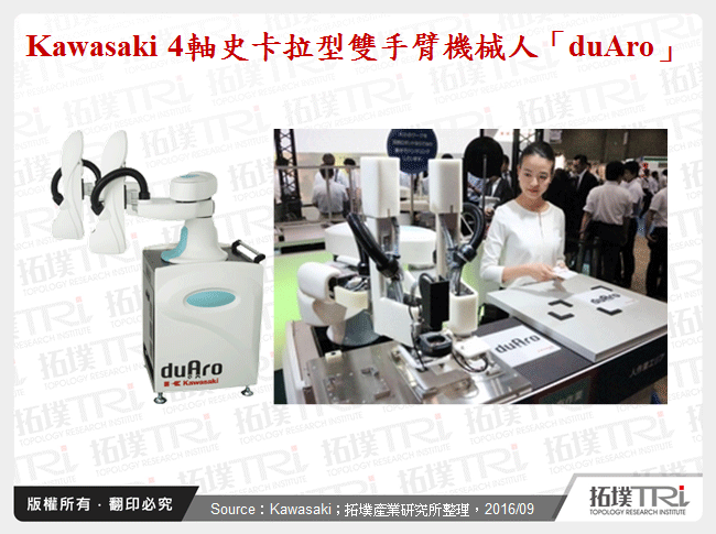 Kawasaki 4軸史卡拉型雙手臂機械人「duAro」