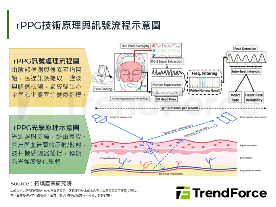 rPPG技術原理與訊號流程示意圖