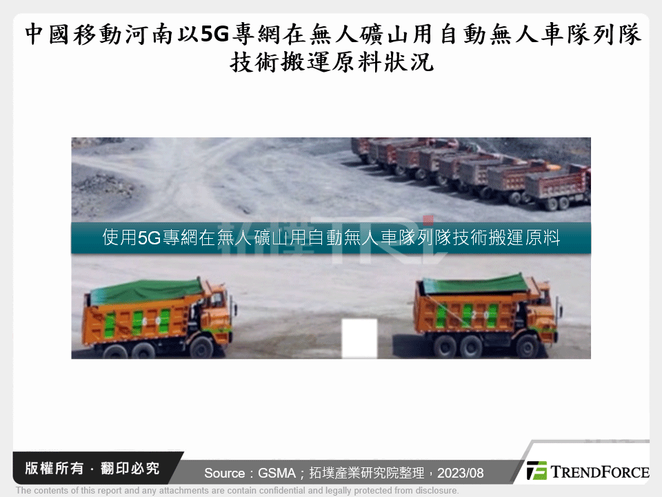 中國移動河南以5G專網在無人礦山用自動無人車隊列隊技術搬運原料狀況