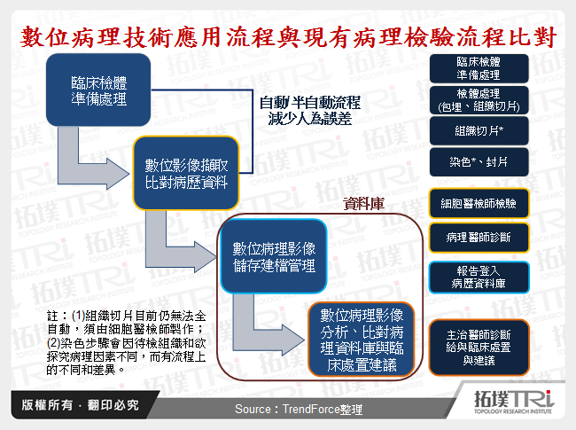 數位病理技術應用流程與現有病理檢驗流程比對