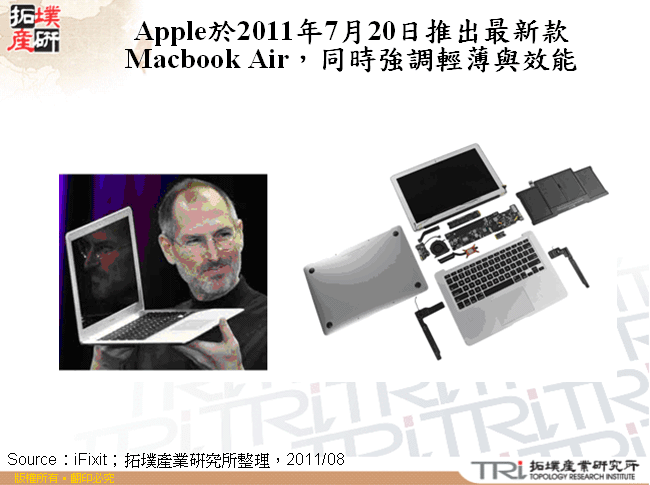 Apple於2011年7月20日推出最新款Macbook Air，同時強調輕薄與效能