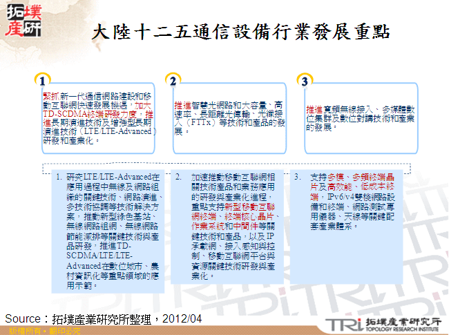 大陸十二五通信設備行業發展重點