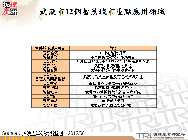 武漢市12個智慧城市重點應用領域