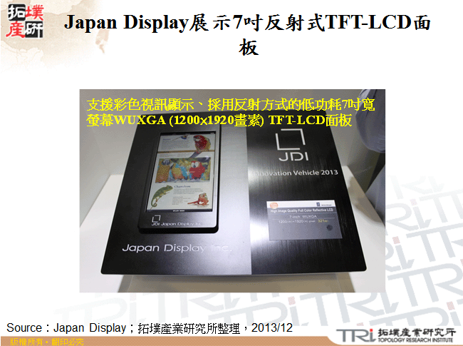 Japan Display展示7吋反射式TFT-LCD面板