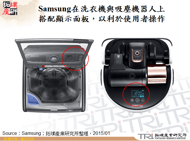 Samsung在洗衣機與吸塵機器人上搭配顯示面板，以利於使用者操作