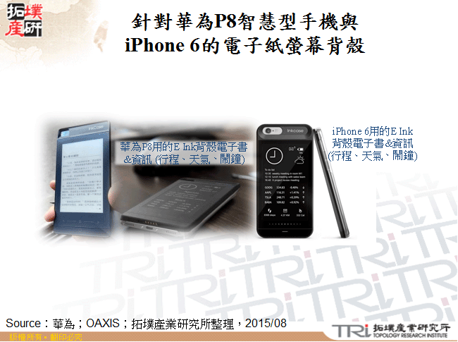 針對華為P8智慧型手機與iPhone 6的電子紙螢幕背殼