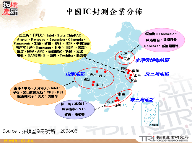 中國IC封測企業分佈