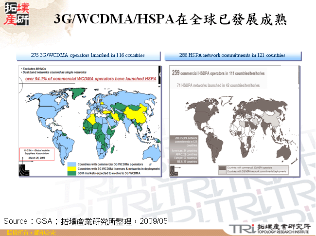 3G/WCDMA/HSPA在全球已發展成熟