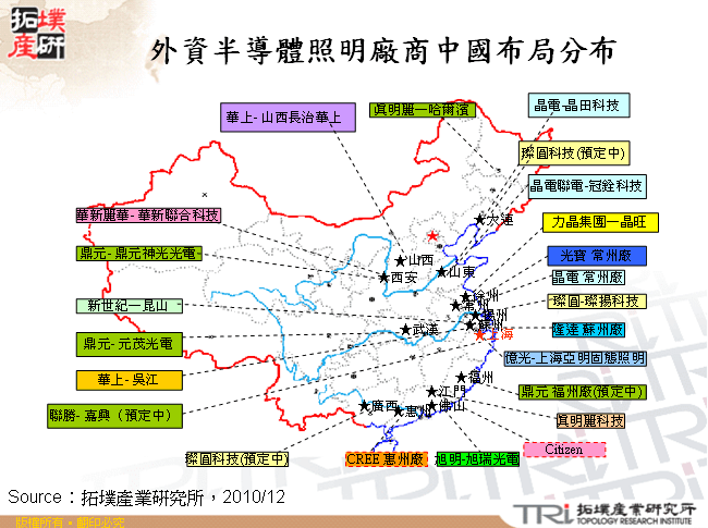 外資半導體照明廠商中國布局分布